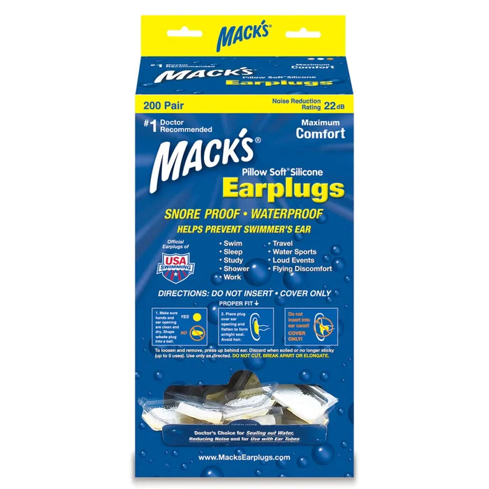 MACK'S Waterproof Adult Silicone Ear Plugs 200 Pair Bulk Pillow Soft Ear Plug Dispenser
