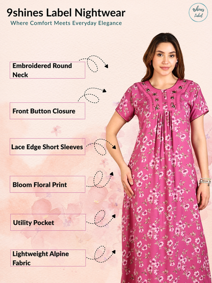 Magenta Alpine Designer Nighty for Women in Floral Print