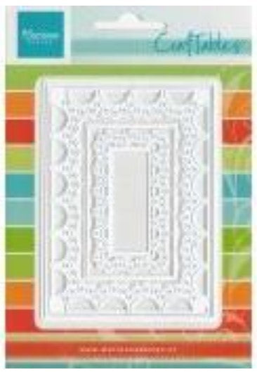Marianne Design - Craftables Die - Passe Partout - Rectangle. Make pretty Window apertures and doily backgrounds for your cards. Craftables can be used in all leading brand die cutting systems. 4 piece set. Approx. sizes: 2 3/4" x 4" and 1 1/2" x 2 1/2" Available at Embellish Away located in Bowmanville Ontario Canada.
