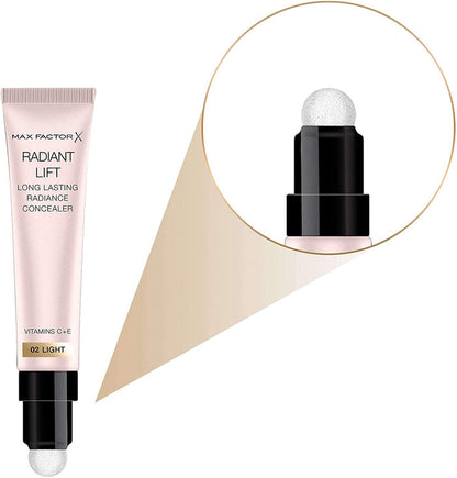 Max Factor Radiant Lift Hydrating and Brightening Concealer, Vitamins C and E, Light, 7ml