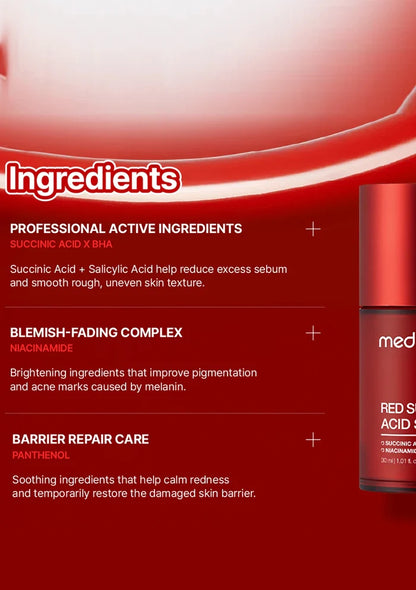 Product packaging with ingredients list on a red background