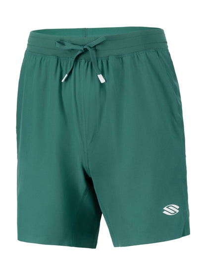 Front view of Men’s Essentials 7in pickleball shorts, unlined lightweight fabric, drawstring waist, two front pockets on white