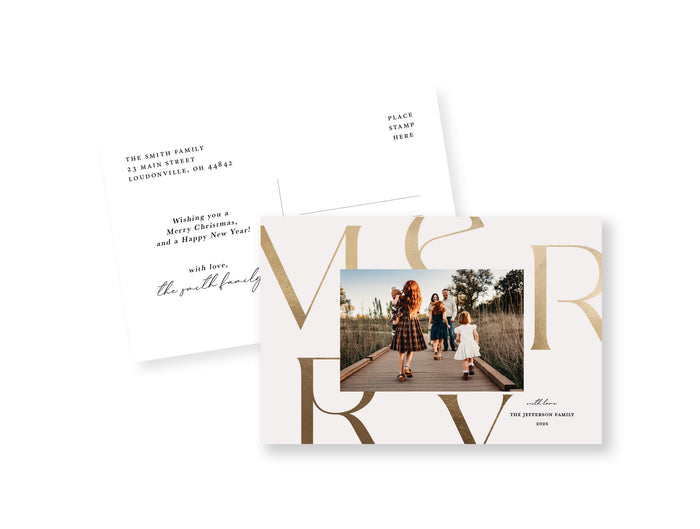 MERRY Gold Postcard