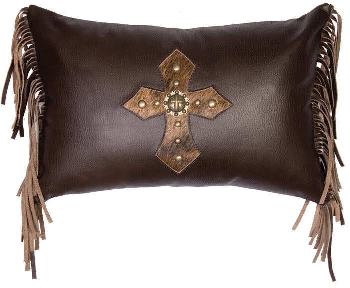 Mesa Espresso Leather Pillow - 12x18 - Fabric Back