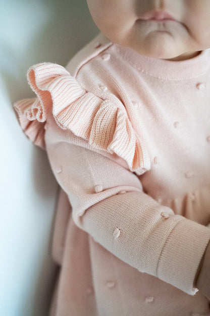 Milan Ruffle & Bobble Sweater Organic Baby Knit Dress (Organic Cotton)