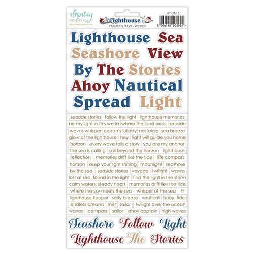 Mintay - 6X12 Paper Stickers - Lighthouse - Words. Available at Embellish Away located in Bowmanville Ontario Canada.