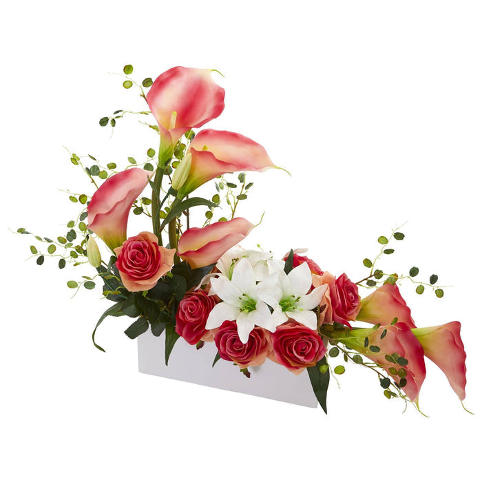 Mixed Lily and Rose Artificial Arrangement