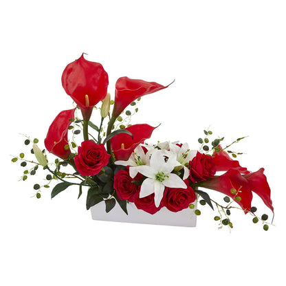 Mixed Lily and Rose Artificial Arrangement