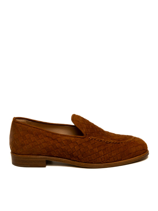 FRANCO RUSSO Mocassino camoscio intrecciato brandy 9907 CAM-BRANDY