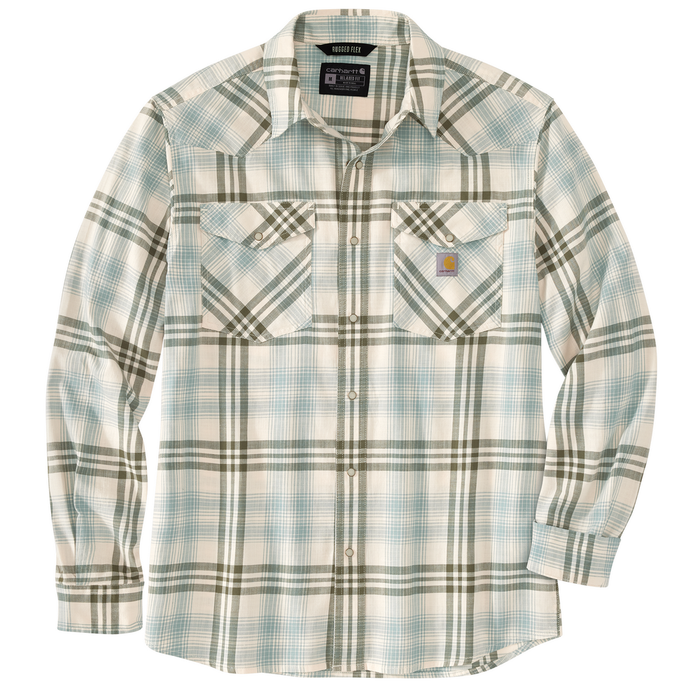Montana Rugged Flex Relaxed Fit Lightweight Long-Sleeve Snap-Front Plaid Shirt - GH5-Patina | Carhartt 106430