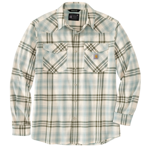 Montana Rugged Flex Relaxed Fit Lightweight Long-Sleeve Snap-Front Plaid Shirt - GH5-Patina | Carhartt 106430