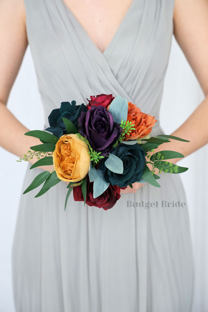 Mustard, Plum and Burnt Orange Silk Wedding Bouquet  - $195.00| Romans