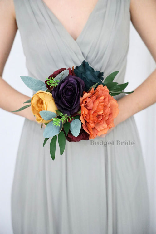 Mustard, Plum and Burnt Orange Silk Wedding Bouquet   - $45.00| Romans