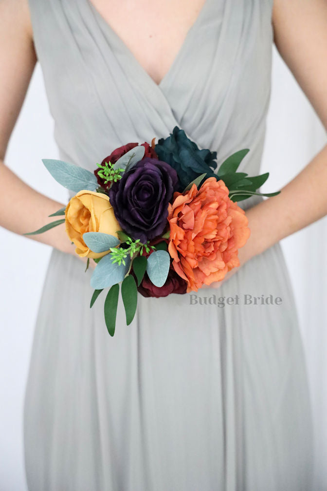 Mustard, Plum and Burnt Orange Silk Wedding Bouquet   - $45.00| Romans