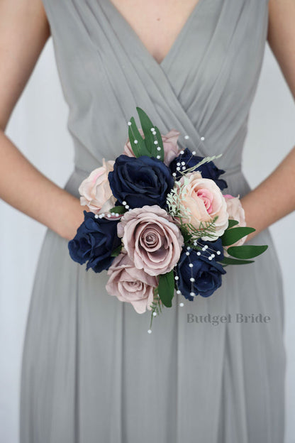 Navy Blue and Mauve Faux Wedding Bouquet- $170.00|Chihuahua