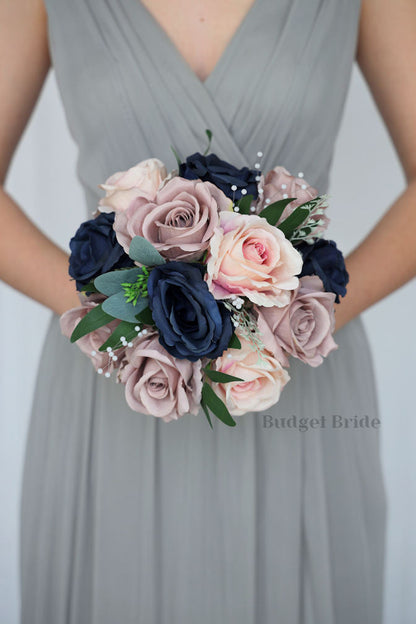 Navy Blue and Mauve Faux Wedding Bouquet- $39.50 |Chihuahua