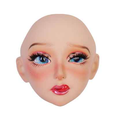 NEOGAN Cherrie female doll mask by Inthemask, pink latex hood with gag, detailed facial features, suitable for costume or cosplay.