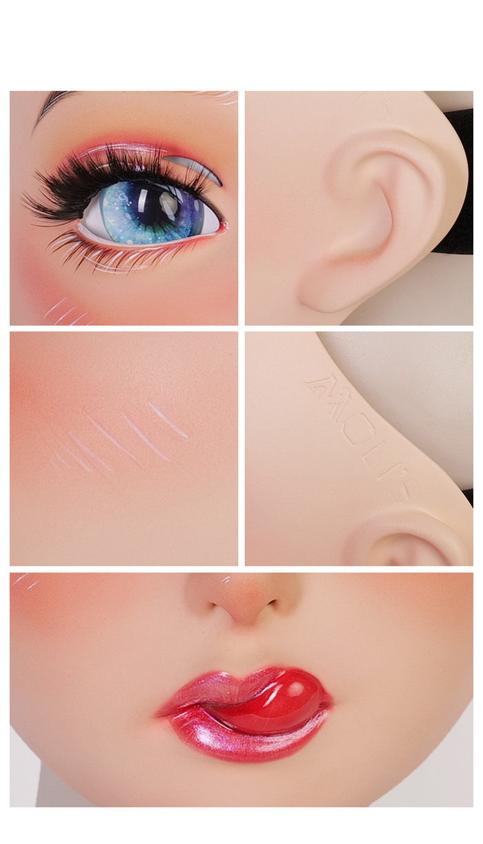 Neogan Cherrie female doll mask with pink latex hood and gags, detailed face paint, from Inthemask by Moli's.