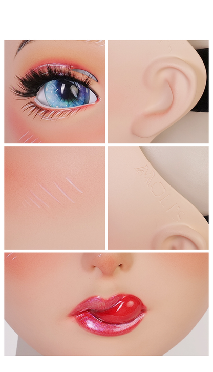 Neogan Cherrie female doll mask with pink latex hood and gags, detailed face paint, from Inthemask by Moli's.