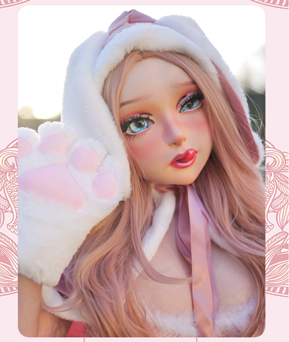 Neogan Cherrie female doll mask by Inthemask with pink latex hood, mask design, and detailed paint, no gag included.