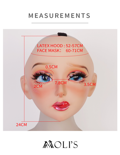 Inthemask by Moli's NEOGAN Cherrie female doll mask with pink latex hood and gags, featuring detailed facial design.