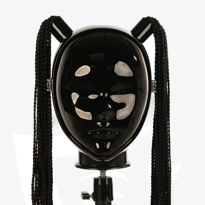 InTheMask by MOLIS NEOGAN Disguiser Black Mask with two ponytails and padlocks, featuring a sleek, theatrical design with bold details.