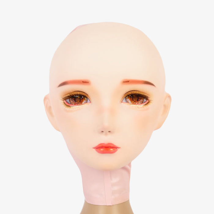 Neogan Tangerine female doll mask by Inthemask, featuring detailed facial features, gag, and latex hood for cosplay or costume use.