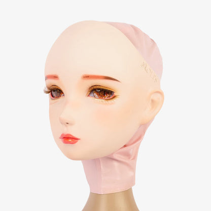 NEOGAN Tangerine female doll mask by Inthemask, featuring gag and latex hood, realistic facial details, and vibrant orange color.