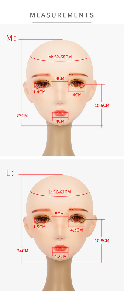 NEOGAN Tangerine female doll mask with gag and latex hood, featuring realistic facial details and vibrant orange color.