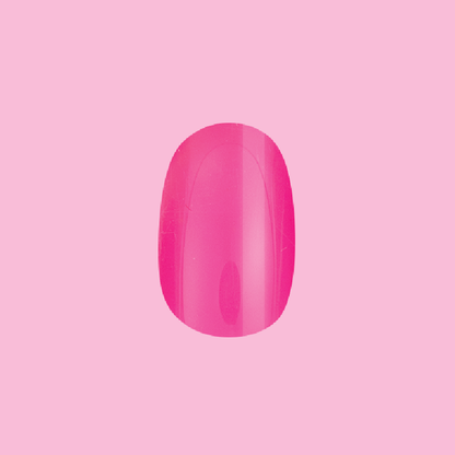Neon Flamingo | Short | Round - Tab Press-On nail in vibrant neon pink with glossy finish for at home mani or quick press on wear