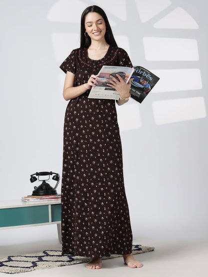 Cotton blend floral print soft feeding nighty for women