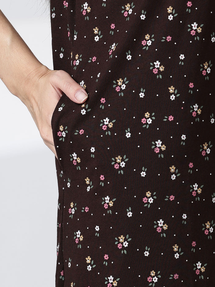 Cotton blend floral print soft feeding nighty for women
