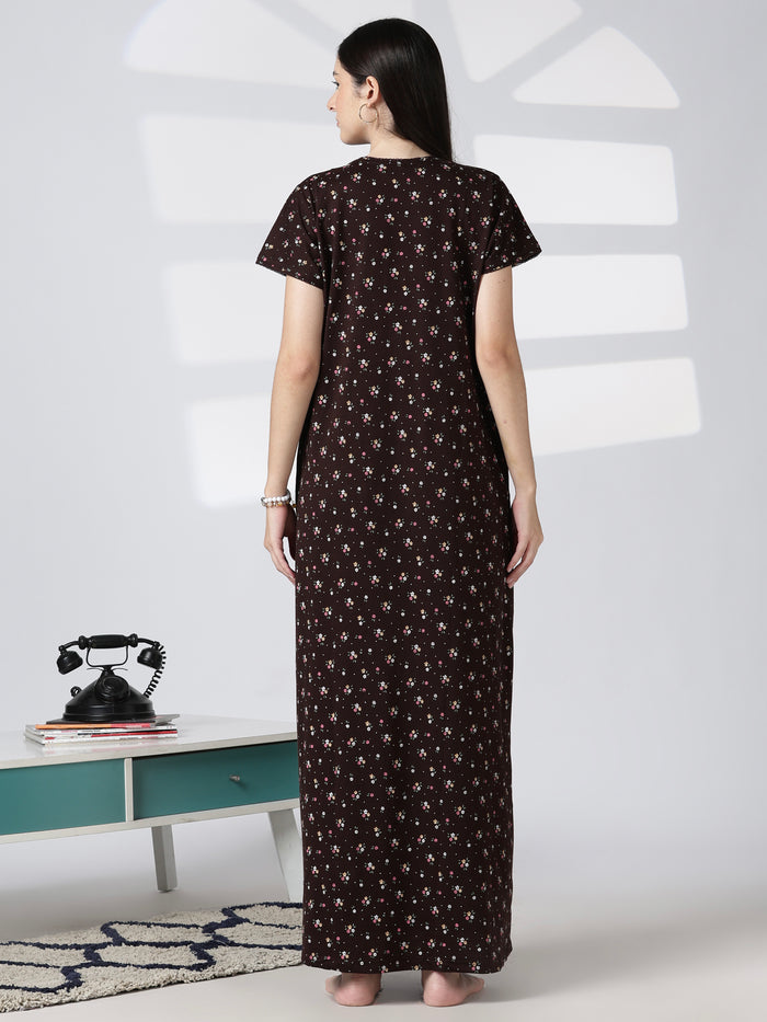 Cotton blend floral print soft feeding nighty for women