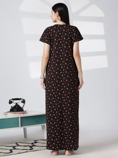 Cotton blend floral print soft feeding nighty for women