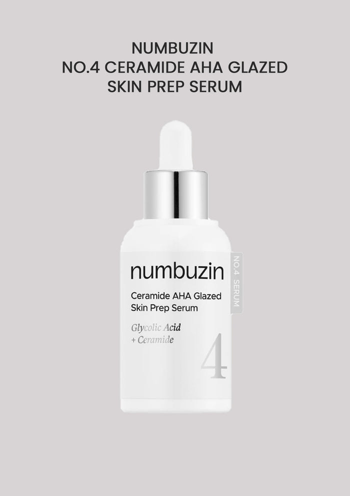 Numbuzin Ceramide AHA Glazed Skin Prep Serum bottle on a gray background