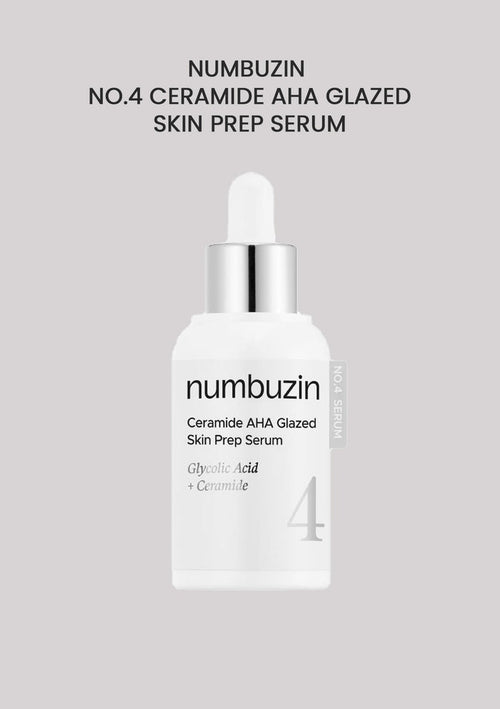 Numbuzin Ceramide AHA Glazed Skin Prep Serum bottle on a gray background