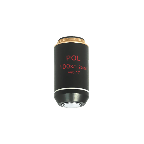 Objective Working Distance 0.24mm 100X Infinity Achromatic Polarizing Objective, SKU PL03023812, three quarter front view