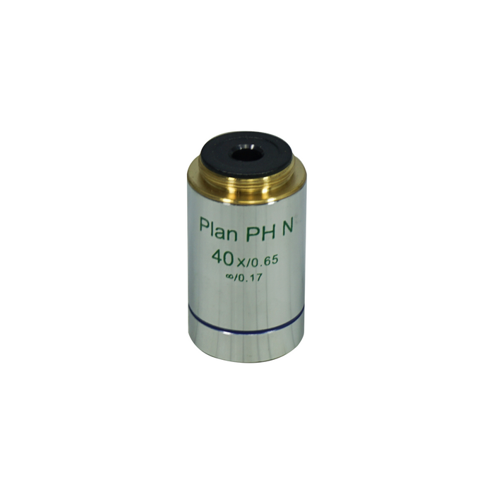 Objective Working Distance 0.72mm 40X Infinity Plan Achromatic Negative Phase Contrast Objective, SKU PH03023534, three quarter front view
