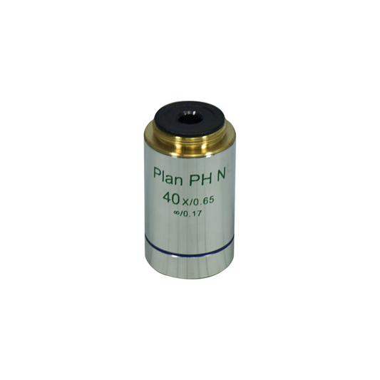 Objective Working Distance 0.72mm 40X Infinity Plan Achromatic Negative Phase Contrast Objective, SKU PH03023534, three quarter front view