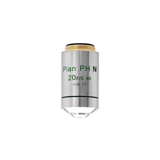 Objective Working Distance 2.71mm 20X Infinity Plan Achromatic Negative Phase Contrast Objective, SKU PH03023434, three quarter front view