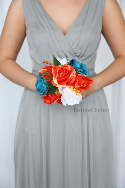 Orange and Teal Silk Wedding Bouquet   - $39.50 | Sebonack