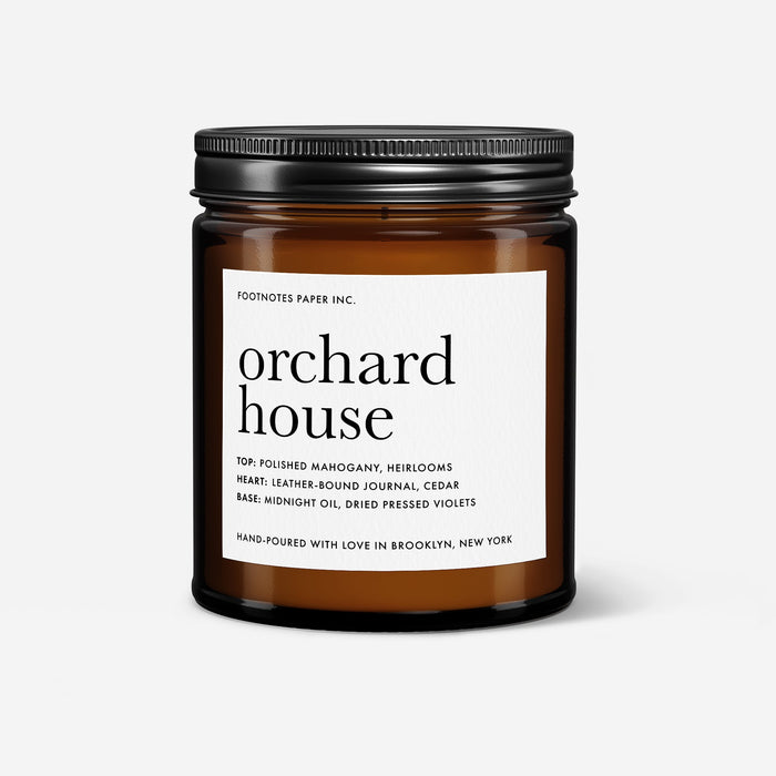 Orchard House Candle | Woody Earthy Mahogany Cedar Candle - Footnotes Paper