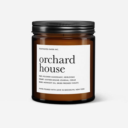 Orchard House Candle | Woody Earthy Mahogany Cedar Candle - Footnotes Paper
