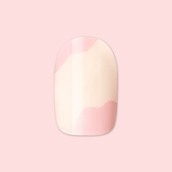 Organic Swirl | Extra Short | Round - Tab Press-On showing neutral base with soft pink swirl design on light pink background