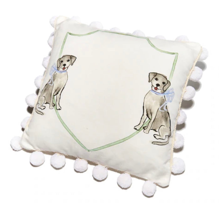 Over The Moon Black Puppy Dog w/ Blue Bow Pillow