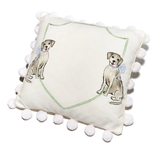Over The Moon Black Puppy Dog w/ Blue Bow Pillow
