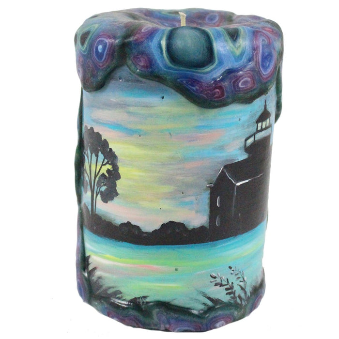 Painted Pillar Candle - Lighthouse Silhouette - Candlestock.com