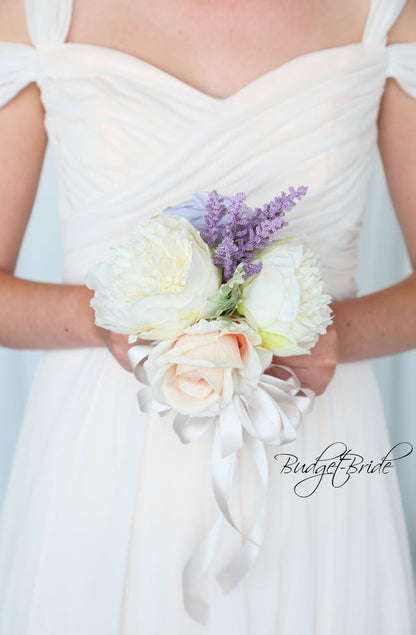 Peach and Dusty Lavender Silk Wedding Bouquet   - $45.00 | Christian
