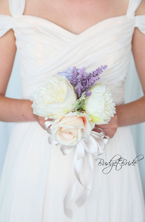Peach and Dusty Lavender Silk Wedding Bouquet   - $45.00 | Christian