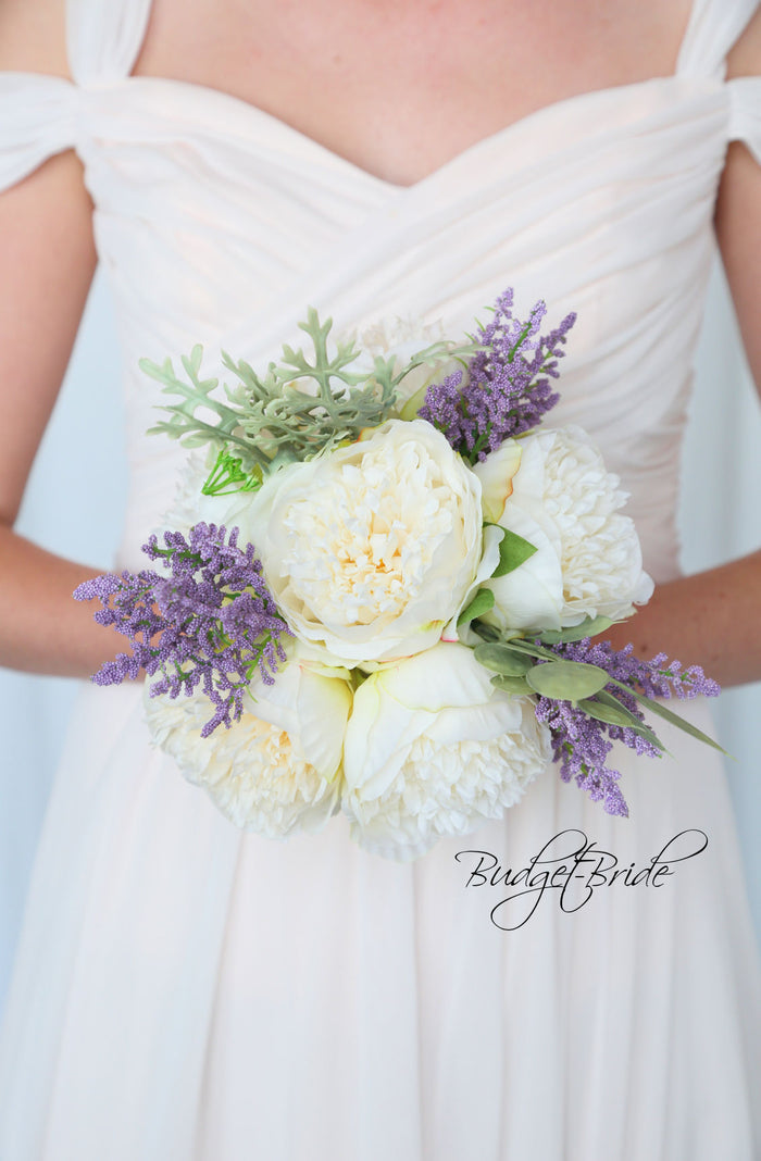 Peach and Dusty Lavender Silk Wedding Bouquet   - $45.00 | Christian